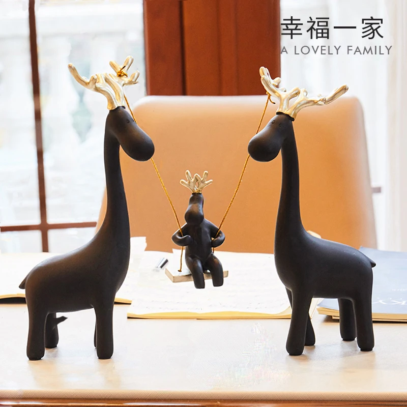 wedding gifts resin Swing deer lovers figurines giraffe statue home decor crafts room decoration objects animal | Дом и сад