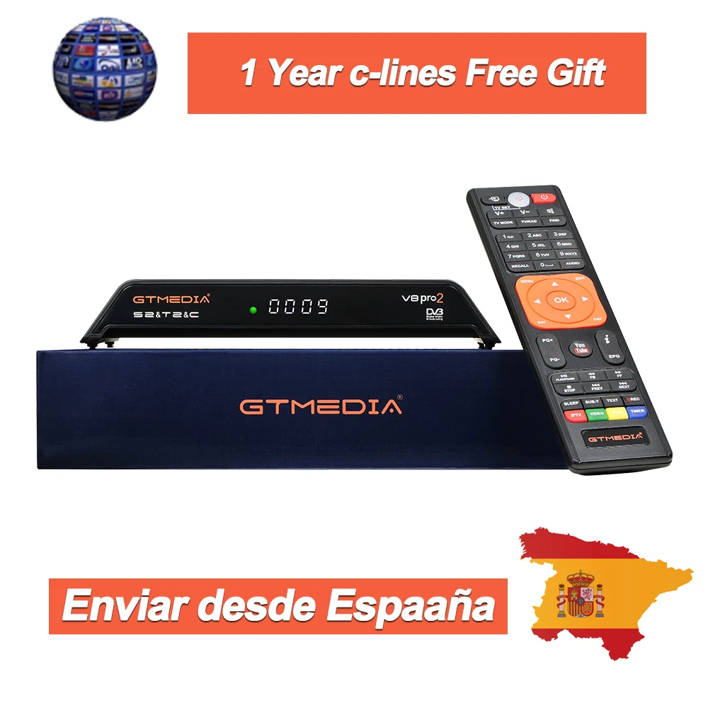 

CCcam Full HD DVB-S2+T2+Cable GTMedia V8 Pro2 Satellite TV Receiver Freesat v8 nova receptor with Europe line for 1 year Italy