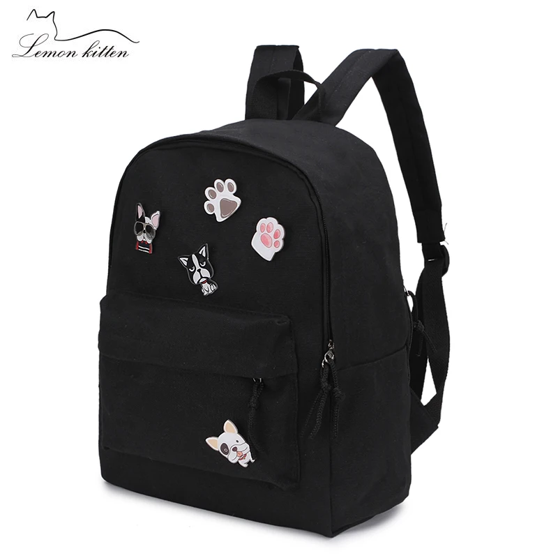 

Canvas Solid Color Women Backpack Puppy Insignia Schoolbag Student Girl Leisure Backpack Female Mochila Bagpack Pack Design 2018