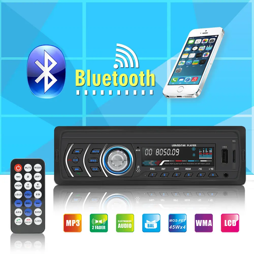 Универсальный Bluetooth 12 В 1DIN автомобильный Радио стерео MP3 плеер цифровой FM Аудио Музыка USB AUX SD Автоэлектроника в тире Авторадио