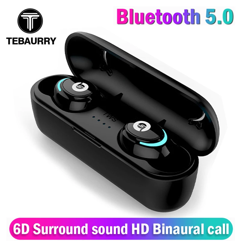 

TEBAURRY TWS Bluetooth Earphone V5.0 True Wireless Earbuds with Mic charging Box 6D Stereo Wireless Headphone Handsfree Headset