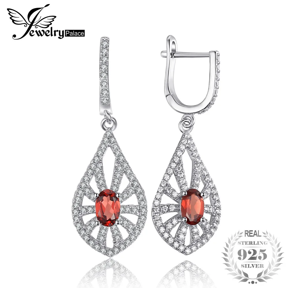 JewelryPalace резные 1.8ct Подлинная Гранат Серьги 925 пробы серебро свадебные украшения