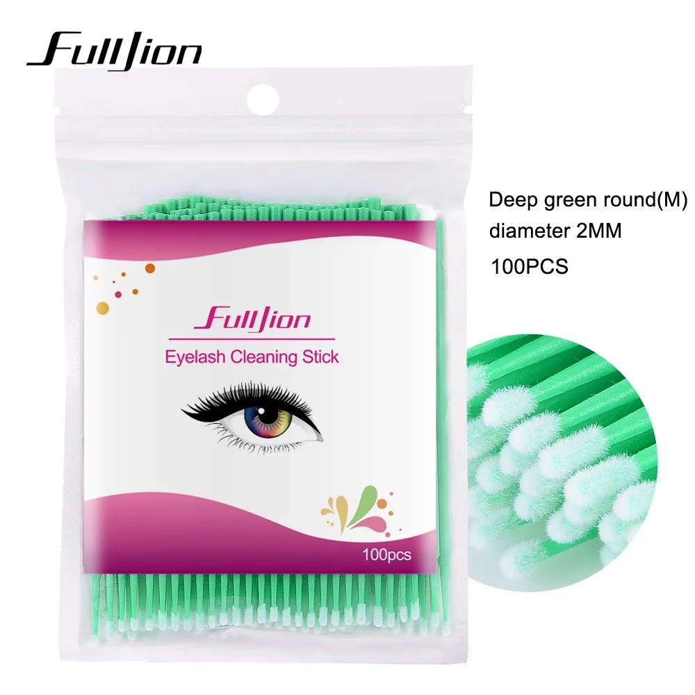 Fulljion 100 шт./компл. одноразовый тампон микро щетки ресницы человека Расширение клей для ресниц снятия макияжа инструменты для макияжа глаз вверх - Handle Color: green m