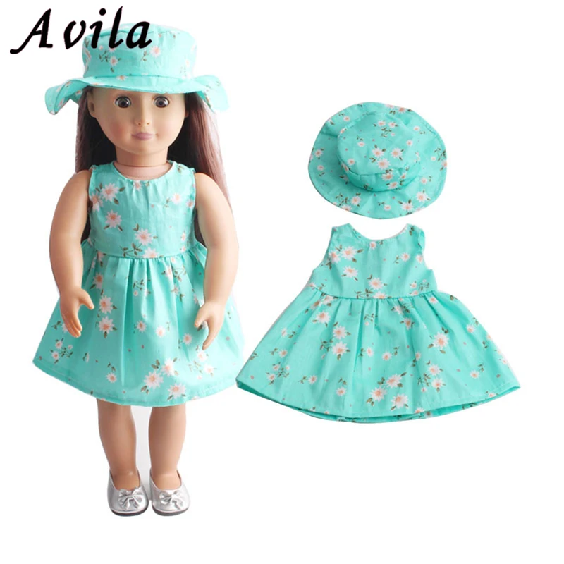 

Doll Accessories New Baby Clothes for 18 inches Flower Skirt Dress With Hat Doll Suit Fashion Doll Cloth