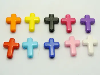 

200 Mixed Bubblegum Color Acrylic Cross Charm Beads 16X12mm