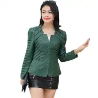 New 2017 Spring Autumn Leather Jacket Women Slim Turn-down Collar Black Faux Fur Coat Plus Size Motorcycle Biker Green Cheap