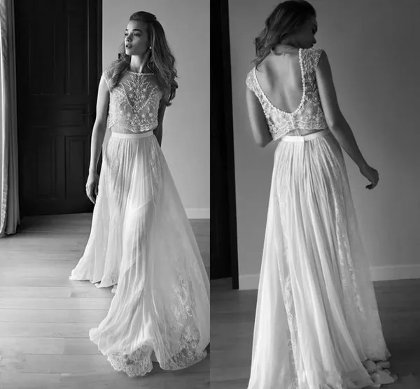 

Sexy Wedding Dresses 2019 berta Two Piece Bridal Gowns Bead vestidos de novia 2 Sexy Backless Spring Summer Bride Robe de Marrie
