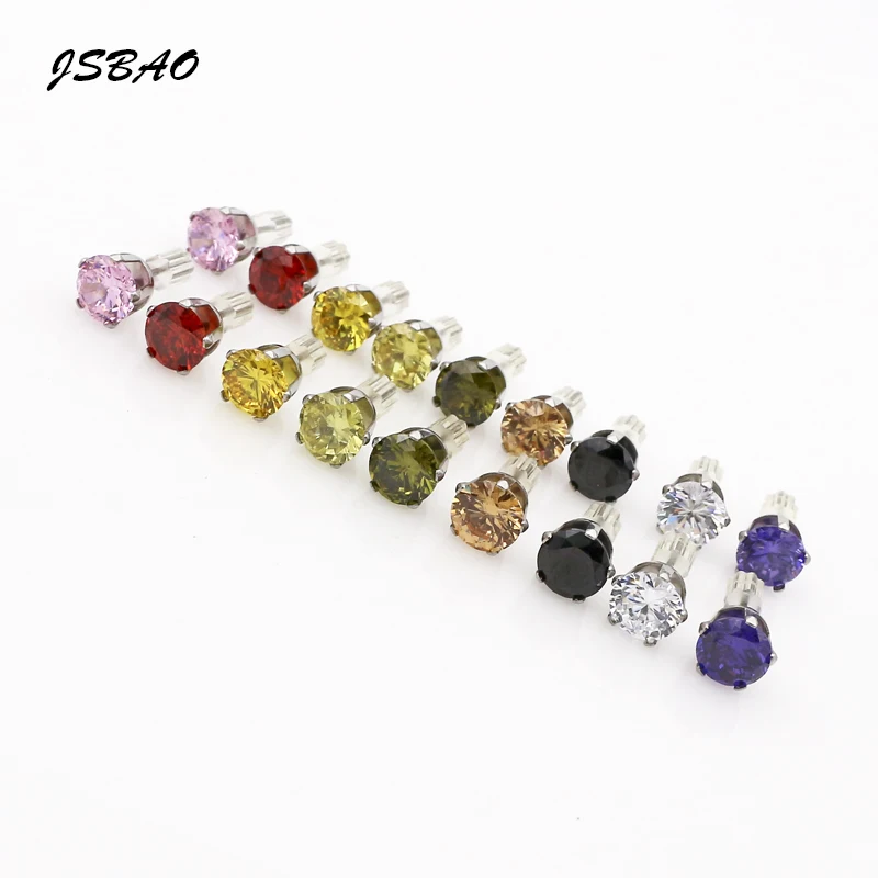 

JSBAO Hot Sale 7MM 9 Colours Elegant And Charming Zirconia CZ Stud Beautiful Earrings For Women Girls Piercing Jewelry