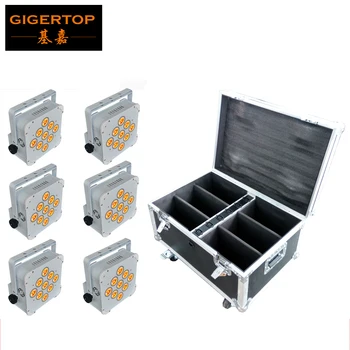 

TIPTOP 6XLot 9x18W 6in1 RGBWA UV Battery Wireless LED Par Light DMX512 Flat Led Par Rechargeable Flight case 6in1 White Case
