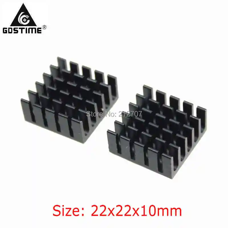

10 Pieces Aluminum Black Cooler Heat Sink Heatsinks with tape 22x22x10mm
