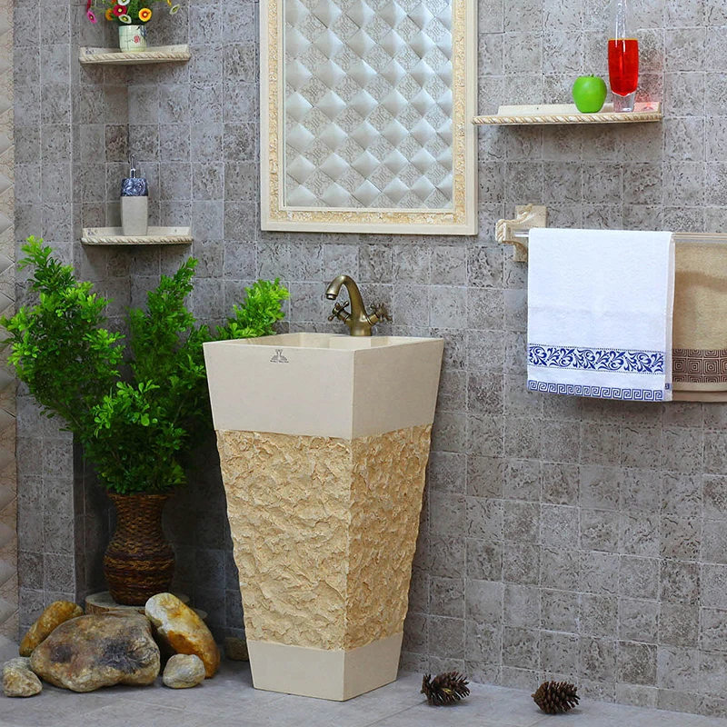

Fashion antique meaka balcony stone pyramid one piece handbasin eco-friendly pedestal basin