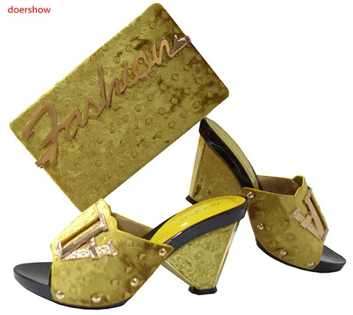 Doershow высокое качество золотистого цвета на высоком каблуке в африканском стиле и сумка в комплекте Лидер продаж Элегантная итальянская