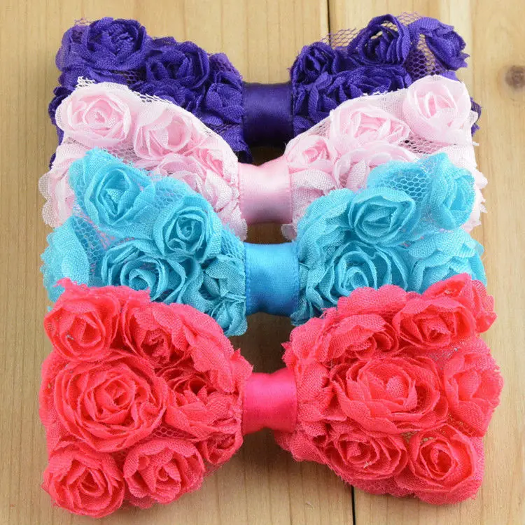 

girls chiffon rose flower bows hair accessory children rosette bow hair WITHOUT clips 100pcs/lot BOW02