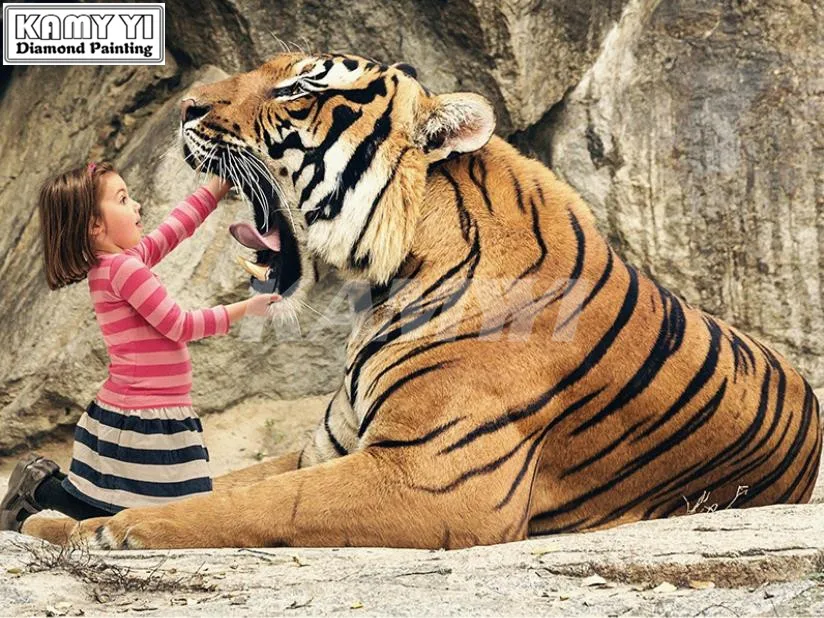 3D Diy Square Diamond Embroidery Tiger Girl Needlework Cross Stitch Resin Full Mosaic Diamond Painting