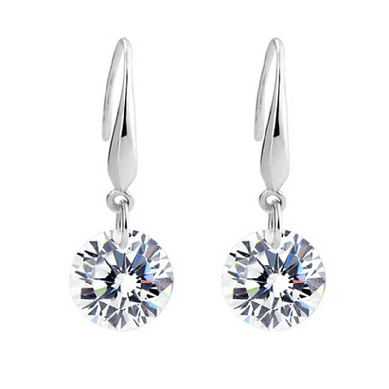 

100% 925 Sterling Silver Drop Earrings With 8mm Cubic Zirconia Fashion Silver Jewelry