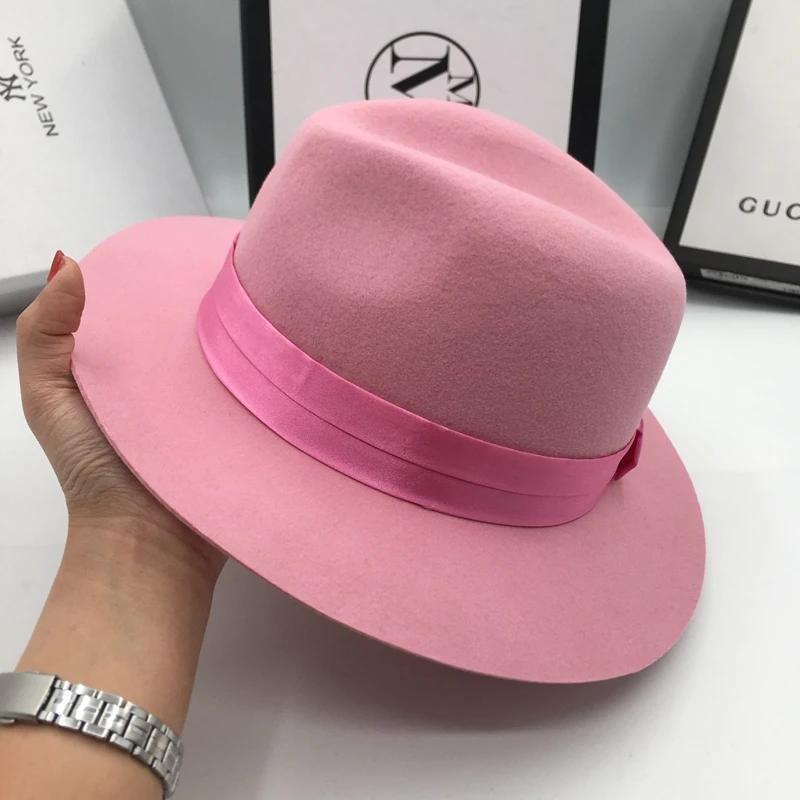 

Hat for women wool wool jazz hat fashionable pink hat cute Golding hat fedoras