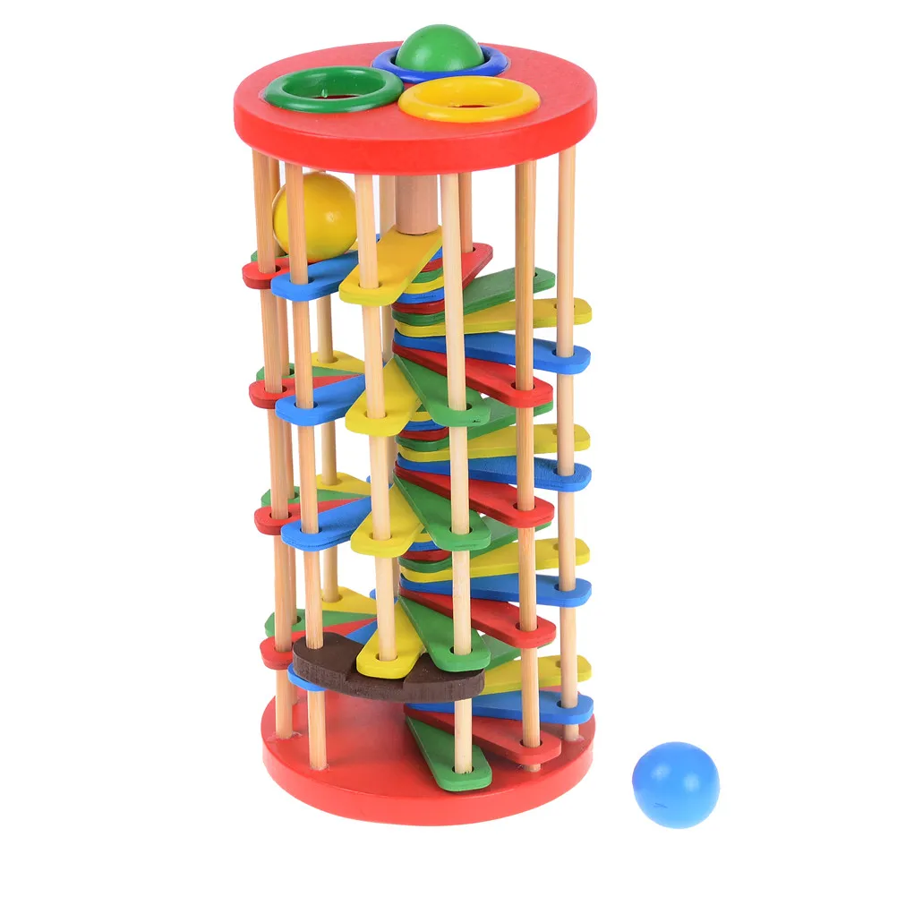 Pound And Roll Wooden Tower with Hammer Knock The Ball Roll Off Ladder Toys 6L 