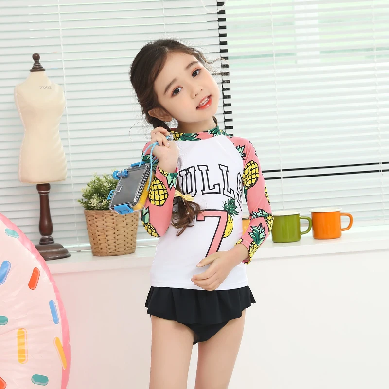 

Bathing Suit Girl Swimwear One Piece Swimsuits Baby Girls Print Long Sleeve Summer Beachwear Bodysuit Children Swimming Wear