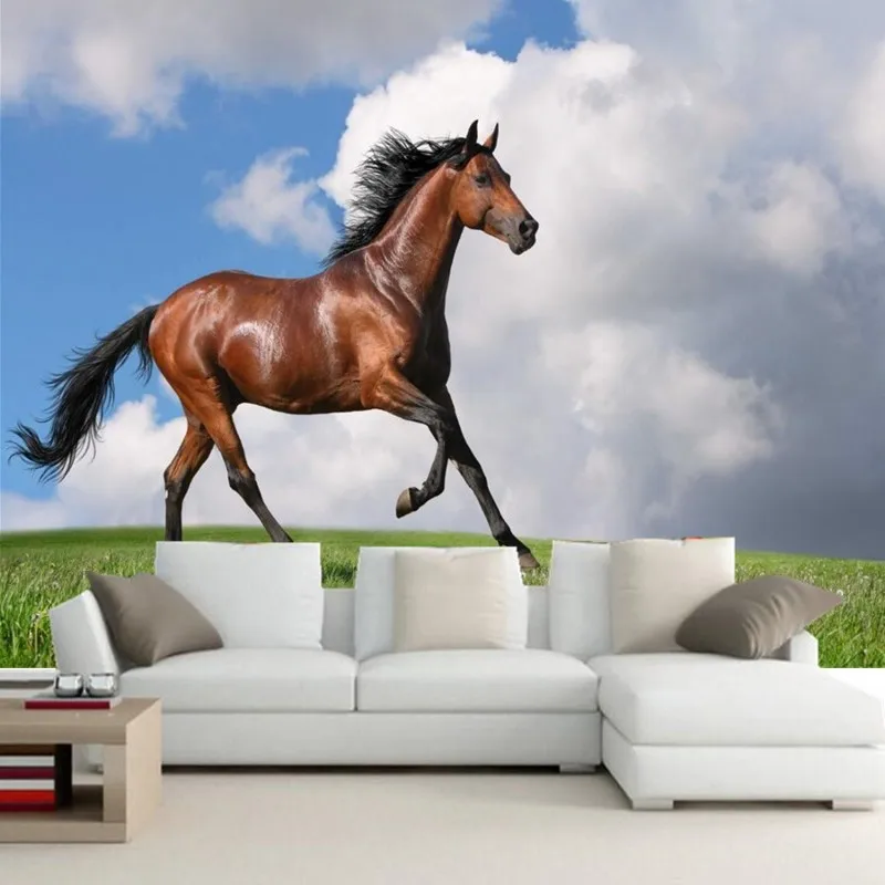 

3d custom wallpaper,Horses Grass Clouds Animals photo 3d wallpaper, living room tv sofa background bedroom papel de parede