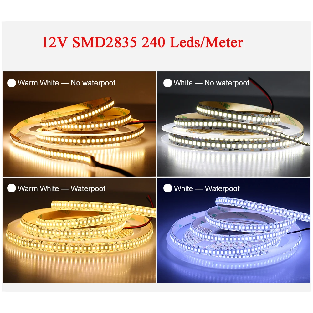 SMD2835 LED Strip Tape DC24V Waterproof Flexible Light 240 Leds High Brightness Single Row 1200 LEDS Waterproof DC12V