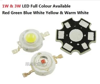 

10pcs 1W/3W LED Bead 3.4 - 3.6v Red Blue Warm White Green Yellow high power brightness beads + 10PCS aluminum radiator board