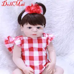 Dollmai 22 "55 см Bebe девушка кукла реборн полный силиконовый корпус каштановые волосы парик с магнитной Соску Бутылки детей кукла подарок Boneca