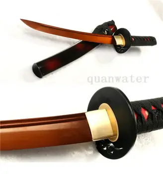 

21'1095 CARBON STEEL RED FULL TANG IRON TSUBA JAPANESE SAMURAI TANTO SWORD