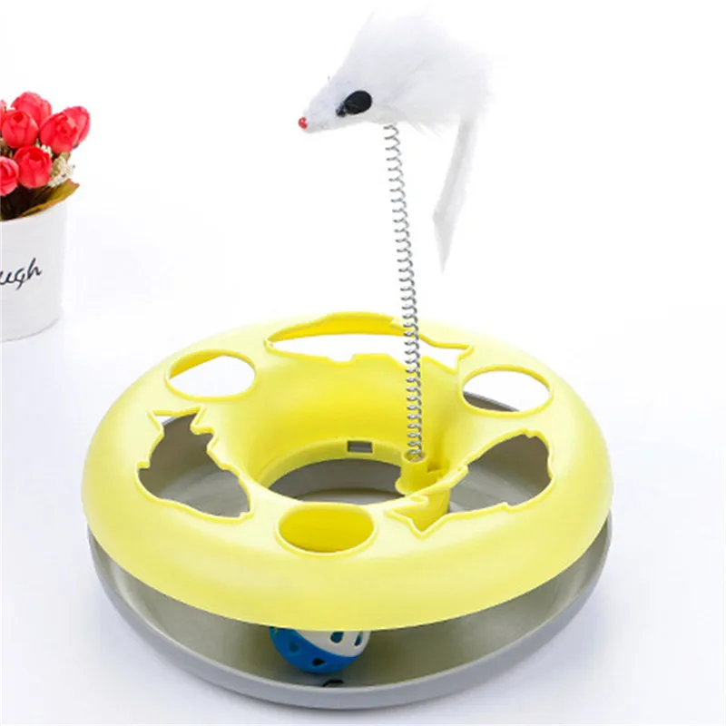 Pet Cat Toys Single- layer Kettle Spring Mice Crazy Amusement Disk Multifunctional Disk Play Activity - Цвет: yellow