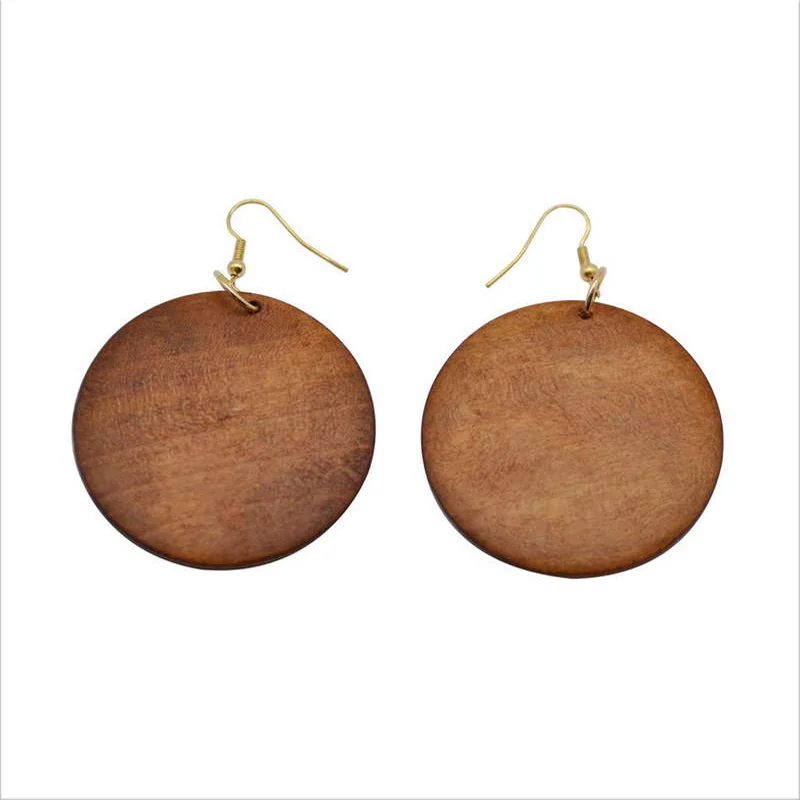 Buy Monogram Round Coloured Natural Wood Earrings 2018