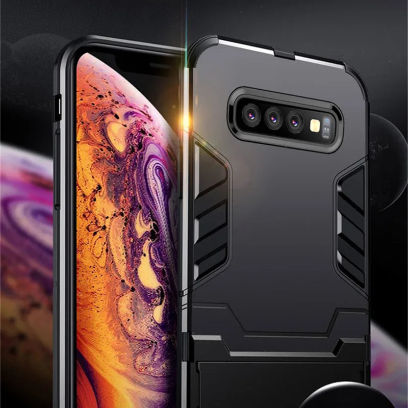 

Luxury Armor Shockproof Phone Case For Samsung galaxy S10 S9 S8 Plus S10e Hybrid TPU+Hard PC Case For Galaxy S7 Edge Stand Cover