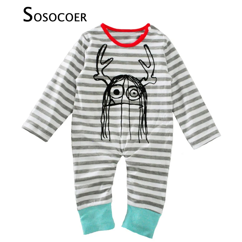 

SOSOCOER Baby Boy Rompers Jumpsuit Long Sleeve Stripe Halloween Newborn Clothes 2017 Brand Hair Funny Infant Girl Romper Costume