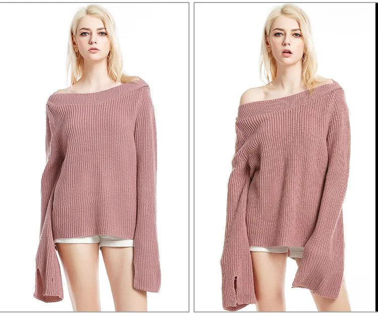 The new European and American large size women's burst section sweater collar solid color speaker sleeve bottoming shirt (6)