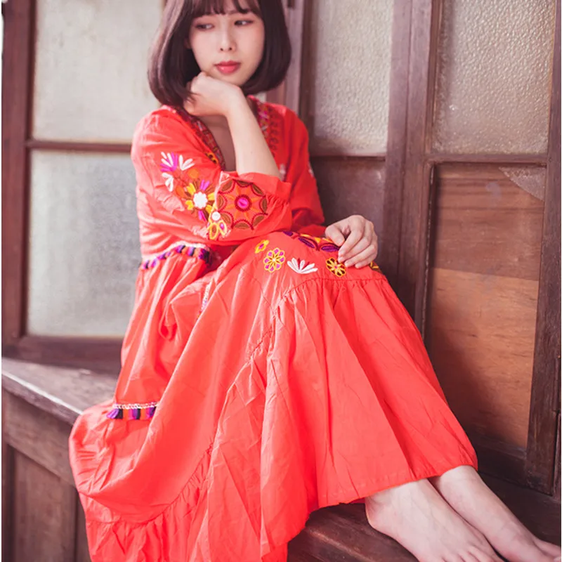 long dress Богемное платье для беременных с вышивкой летнее Модное Длинное Платье хлопковое платье с вышивкой для беременных женская одежда для беременных - Цвет: long dress