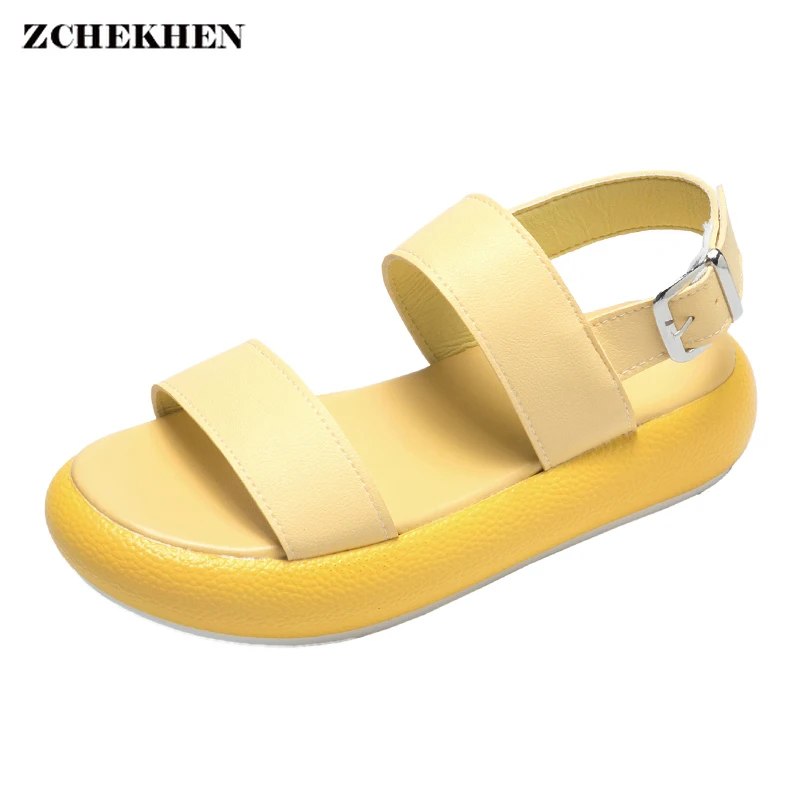 

Summer Striped Peep Toe Shoes Women Sandals Platform Thick Soled Fashion Ankle Strap Femme Ladies Slingback Sandalias