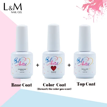 

Gelartist 3 Pcs Lot 15ml Nail Gel Polish (Top Coat+Base Coat+Colour Coat) Natural Beautiful Nude Glitter White Color Nails