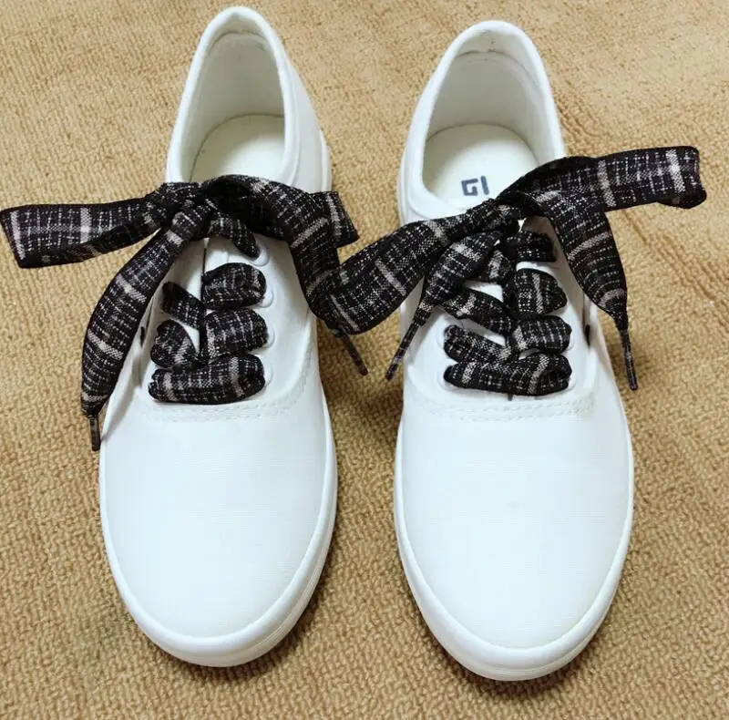 

New Coming England Style Cotton Gingham Shoelace Wide Flat Casual Shoelace