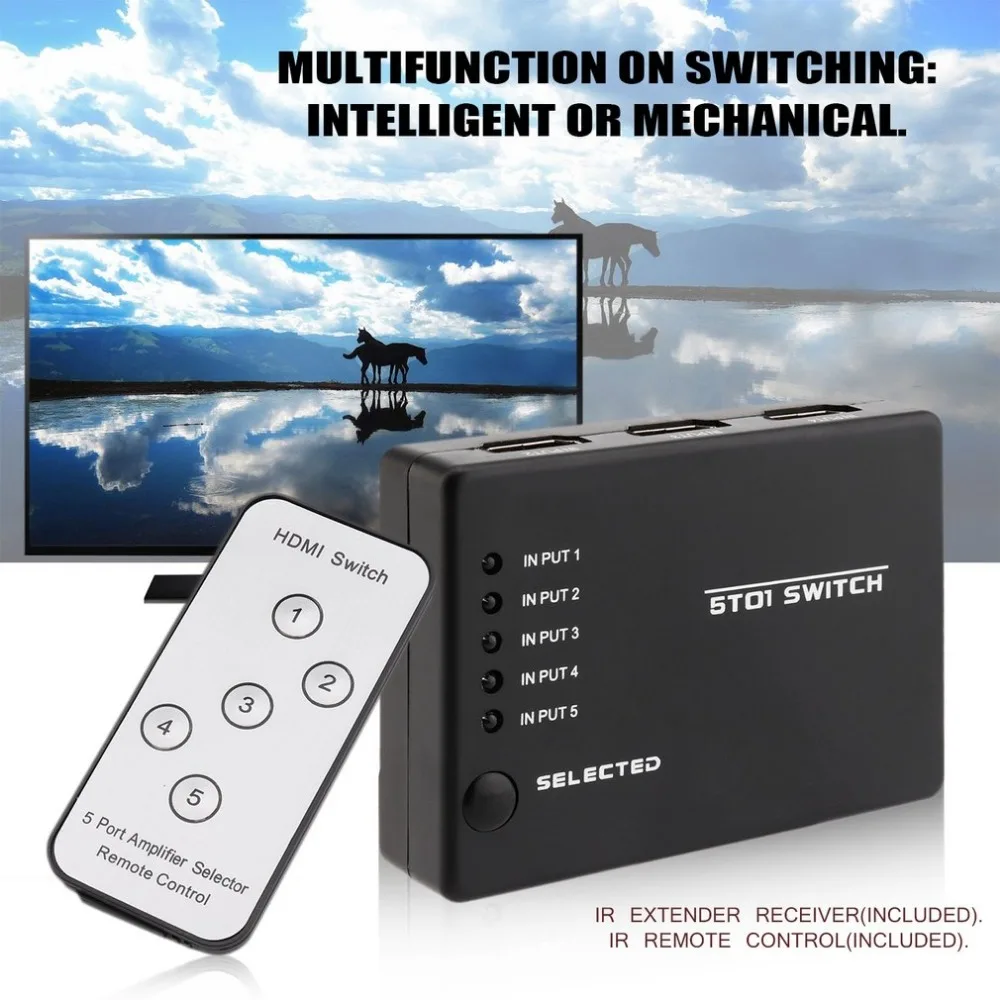 

5 Port 1080P Video HDMI Switch Switcher Splitter for HDTV PS3 DVD + Remote PromotionHot New Arrival
