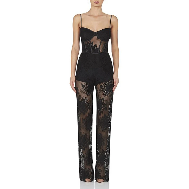 Gosexy 2019 New Women Sleeveless Bodycon Jumpsuit Lace Romper Trousers Evening Clubwear