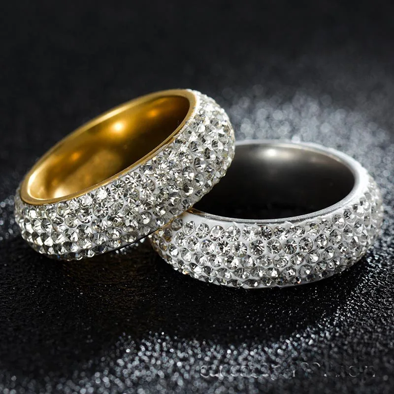 

Fashion Five Row CZ Crystal Stainless Steel Wedding Ring For Women Men