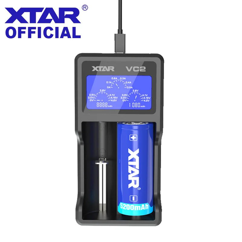 XTAR VC2 Батарея Зарядное устройство ЖК-дисплей 3,6 V 3,7 V 10400/16340/14500/18350/18500/18700/22650/26650/21700 20700 18650 литий-ионный аккумулятор Батарея Зарядное устройство