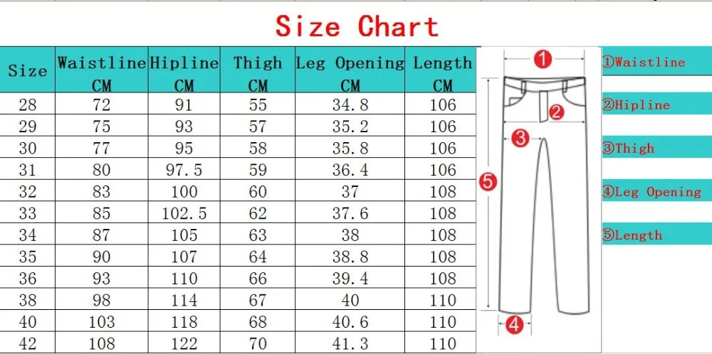 long jeans size chart