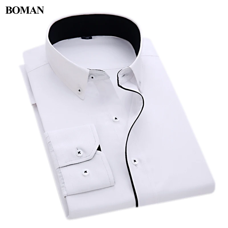BoMan New Arrival Special Design Button Collar Black Line Dress Shirt Men's Business Formal 