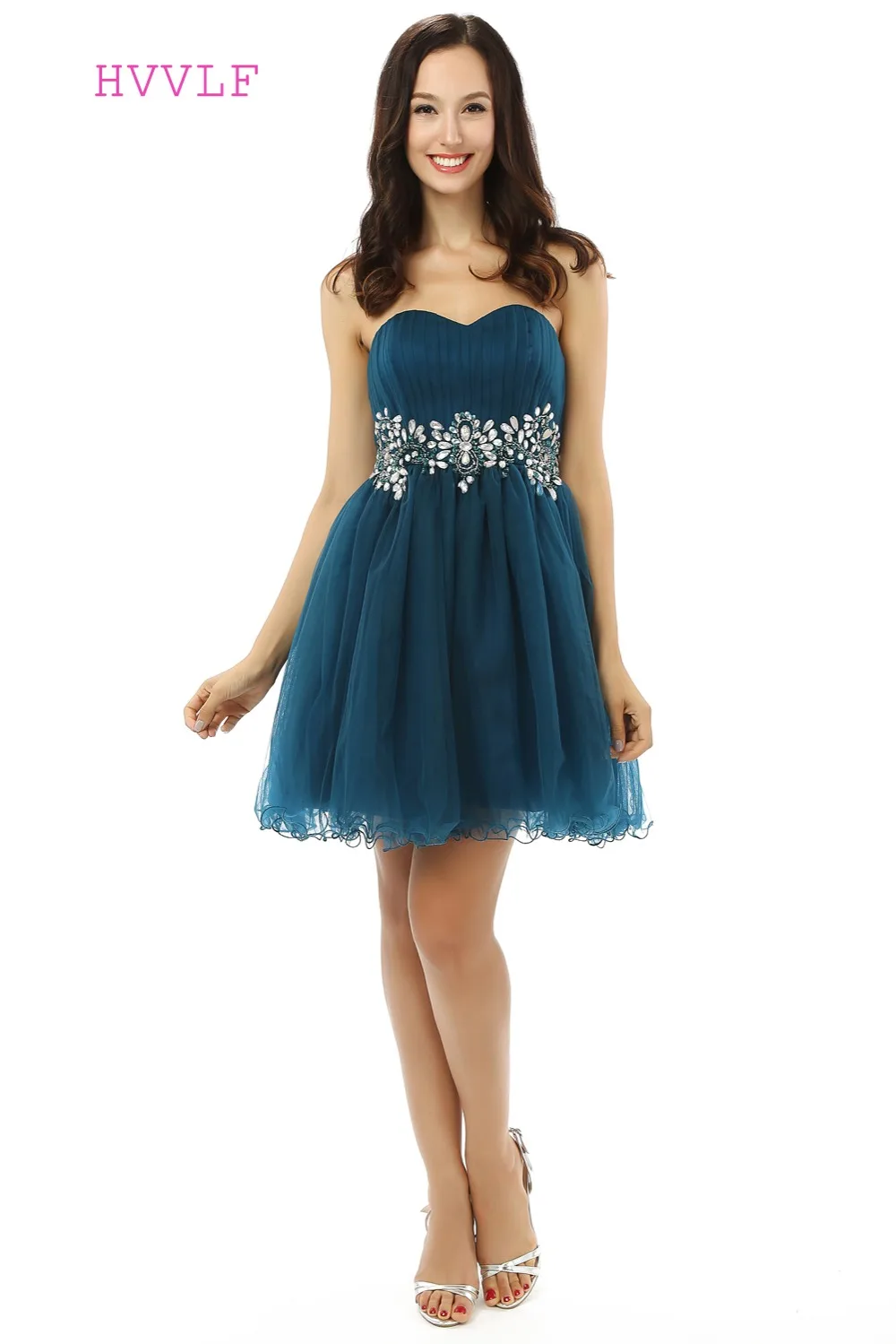 Dark Blue Dresses A line Sweetheart Organza Beaded Crystals