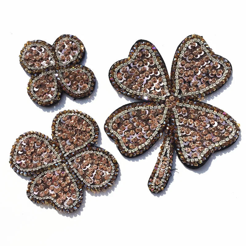 

Four Leaf Clover rhinestones beaded applique parche patches for clothes apliques de roupa sticker parches bordados para ropa