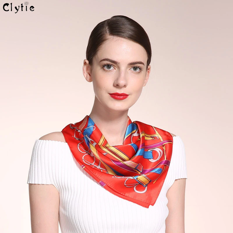 CLYTIE Women Pure100 Silk Square Scarves High Quality Fashion Luxury