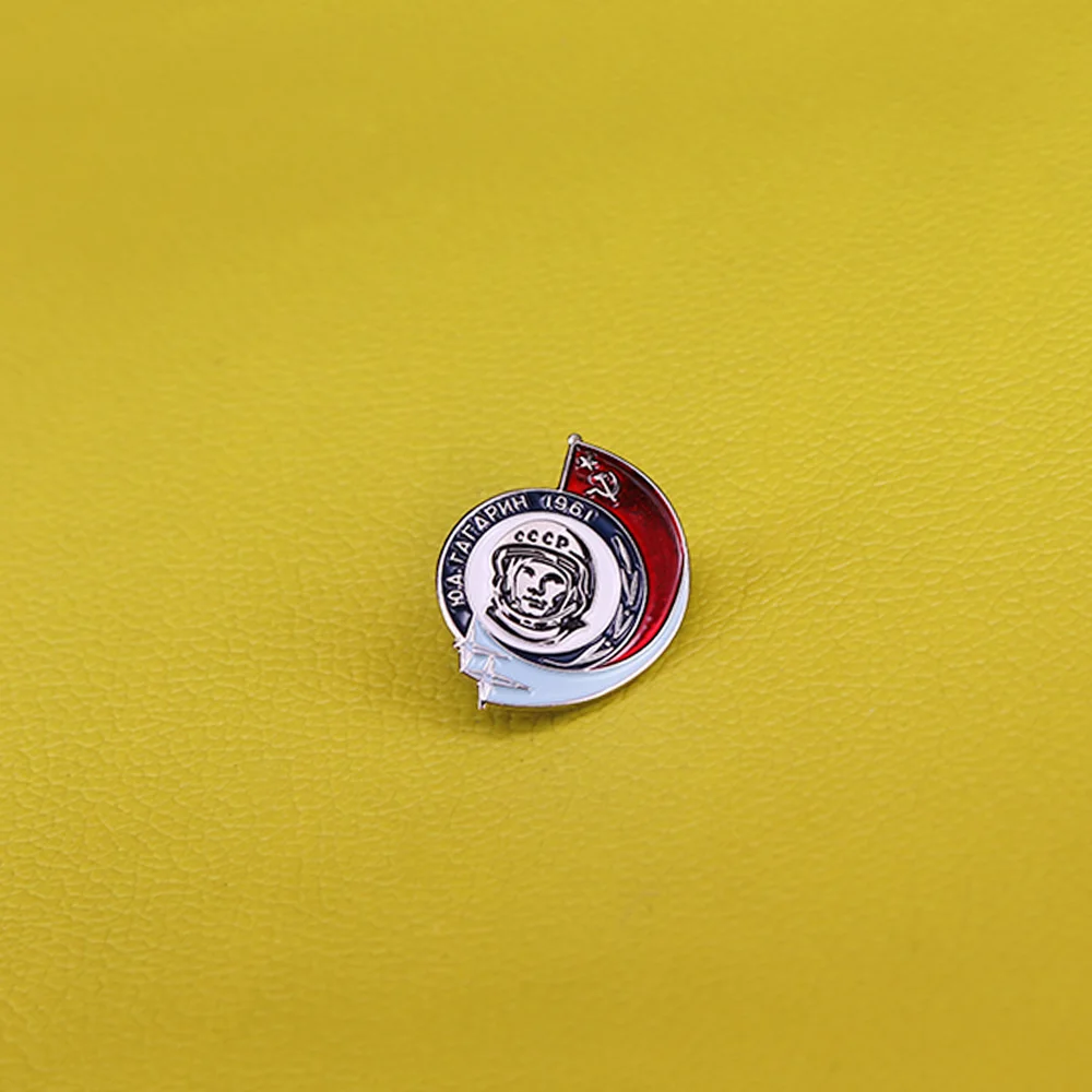 

Soviet cosmonaut badge Yuri Gagarin cosmonautics day 1961 pins space spacecraft USSR red star brooch hammer and sickle pin men