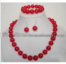 12mm Red Ruby round beads Necklace Bracelet Earrings Set AAA Grade^18K GP style Fine jewe Noble Natural jade FREE SHIPPING