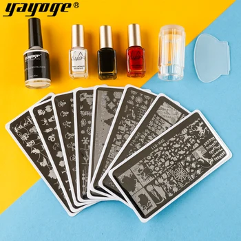 

US SHIP YAYOGE Nail Stamping Plates Set with Clear Jelly Stamper Scrapper Flower Leaf Nail Art Image Plate Kit 4 pcs nail gel