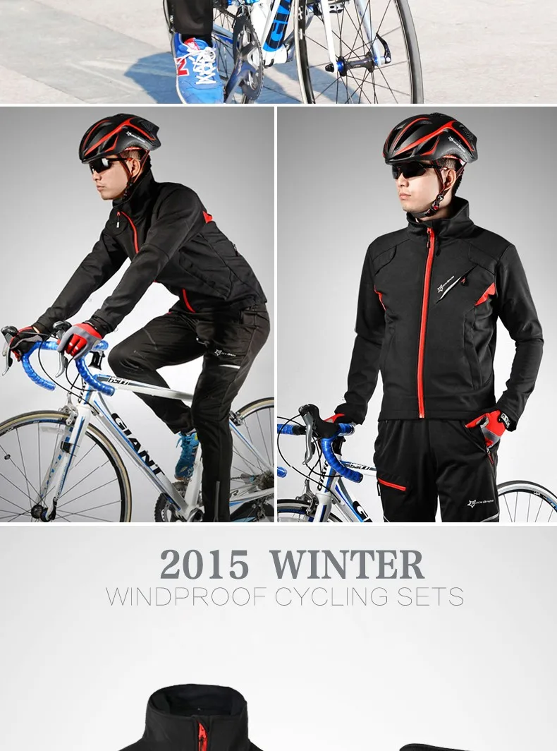 ROCKBROS зимние велосипедные наборы Одежда велосипедная термальная Классический жакет набор Мужские штаны для велоспорта Одежда Костюм Спортивная одежда