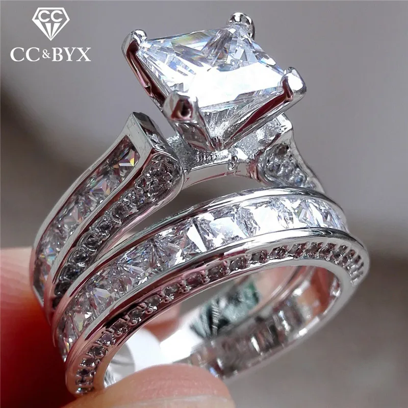 

CC Lover Couple Rings-For-Women Cubic Zirconia Square Stone Luxury Jewelry Personality Set Ring Accessories Bijouterie CC2006